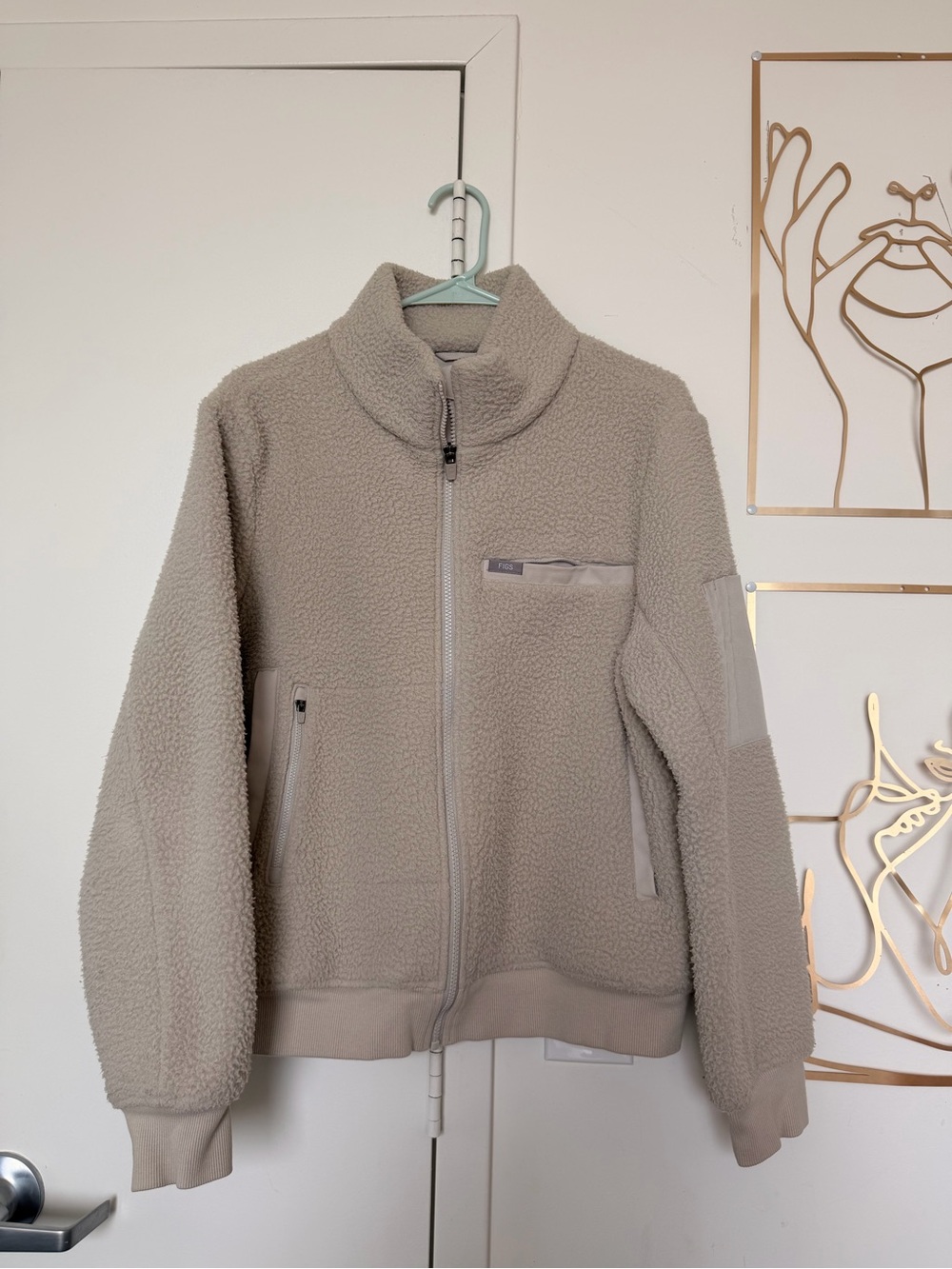 Figs Women's Taupe Teddy Sherpa Zip Jacket